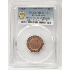 GREAT BRITAIN UK 2000 . TWENTY 20 PENCE . STRUCK ON COPPER FLAN